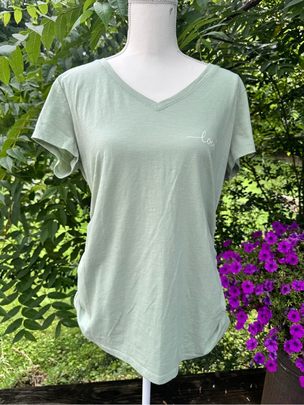 A:Glow Maternity XL Green V Neck Ruched Side Short Sleeve Top